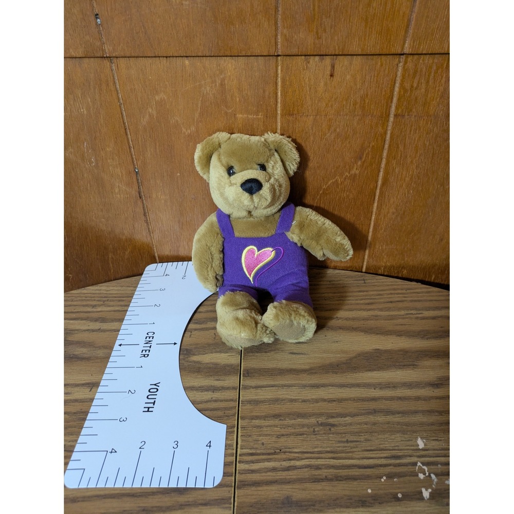 Hallmark Brown Teddy Bear Purple Heart Overalls Magnetic Plush 7 inch PR2450